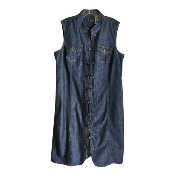 Vintage Y2K Denim Dress Women XL 16 Sleeveless Button Front Blue Dark Wash Jean - Picture 2 of 9